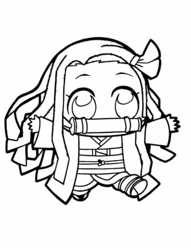 Tranh tô màu nezuko chibi giơ tay