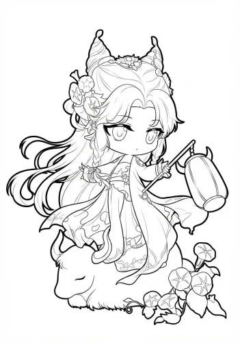 Hình tô màu cô bé chibi tóc dài đeo cánh