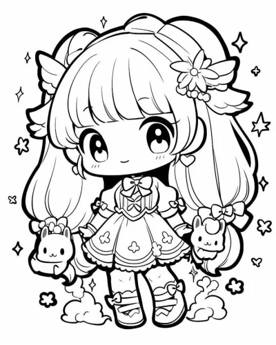 Cô bé chibi ôm thỏ giữa các bạn thú