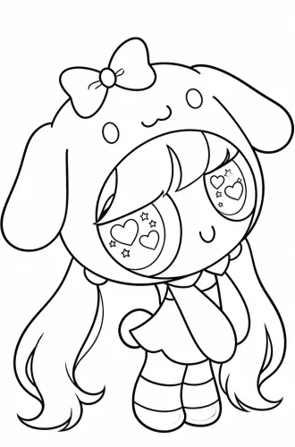 Tranh tô màu bé chibi mặc đồ cún tai dài