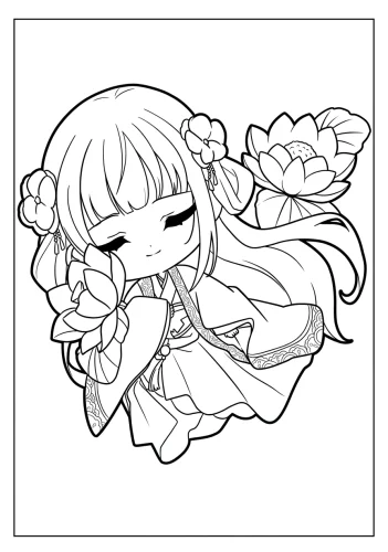 Cô bé chibi mặc áo cổ trang trong khung