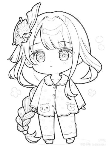 Tranh tô màu cô bé chibi ôm mèo