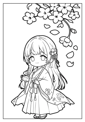 Cô bé chibi dưới cành hoa đào