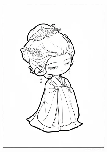 Mẫu tô màu cô bé chibi áo cổ trang trong khung