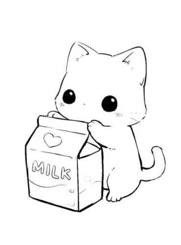 Mèo chibi ôm hộp sữa