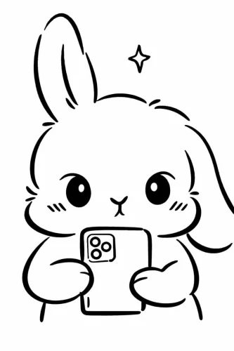 Hình tô màu thỏ chibi cầm điện thoại