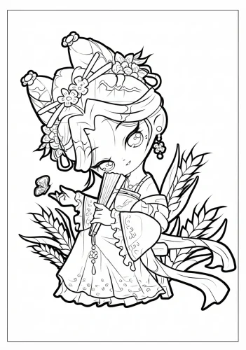 Cô bé chibi áo cổ trang giữa cỏ