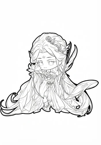 Tranh tô màu cô bé chibi ngồi trên đá