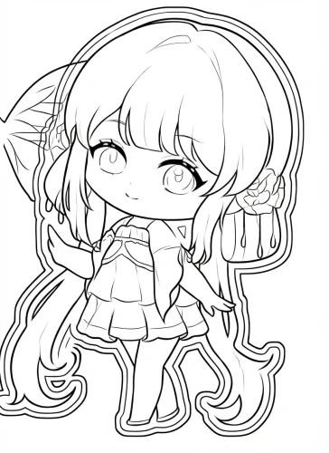 Mẫu tô màu cô bé chibi tóc dài