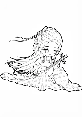 Cô bé chibi tóc dài ngồi