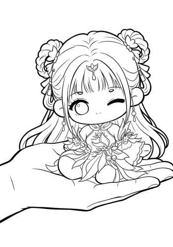 Cô bé chibi ngồi trên bàn tay