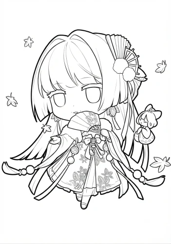 Mẫu tô màu cô bé chibi áo cổ trang tóc dài