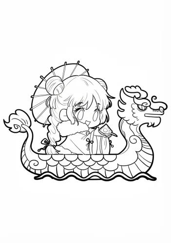 Hình tô màu cô bé chibi trên thuyền rồng