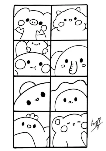 Mặt các bạn thú chibi trong ô