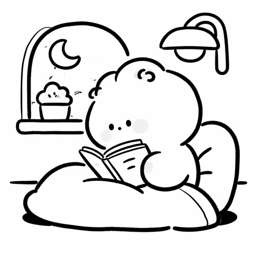 Hình tô màu gấu chibi đọc sách trên ghế