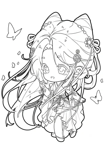 Cô bé chibi tai mèo giữa hoa