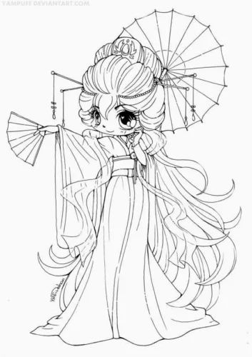 Cô bé chibi áo cổ trang cầm ô