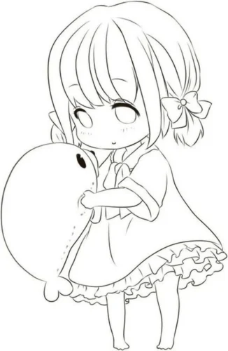 Cô bé chibi ôm quả bóng