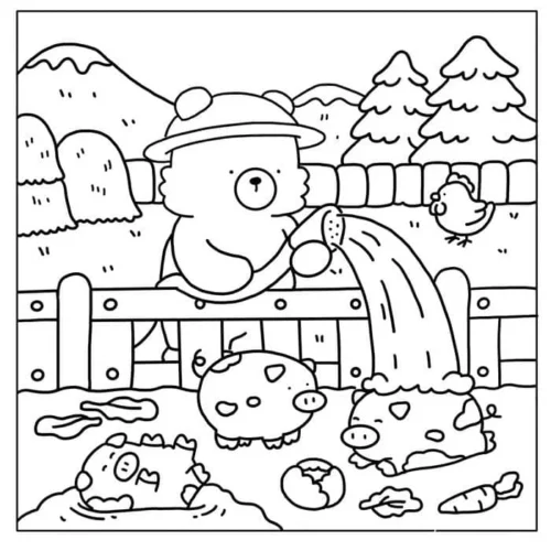 Chú gấu chibi giữa đồng quê