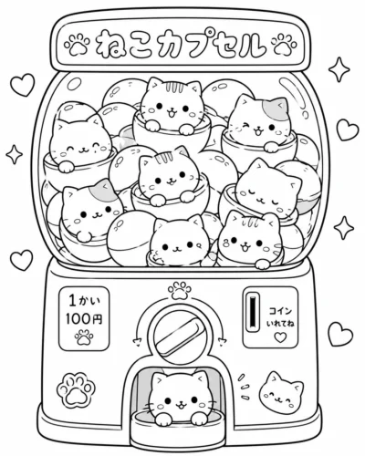 Tranh tô màu máy gắp thú đầy mèo chibi