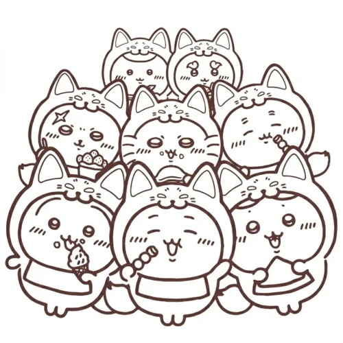 Hình tô màu bầy mèo chibi xếp chồng