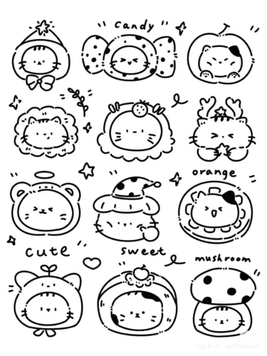 Hình tô màu trang thú chibi trong khung tròn