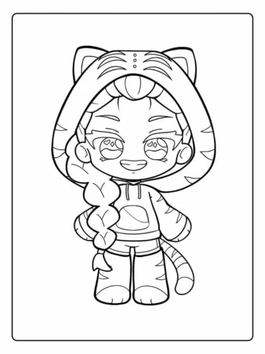 Tranh tô màu cậu bé chibi mặc áo hổ