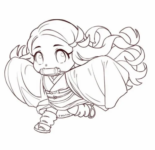 Hình tô màu cô bé chibi mặc kimono
