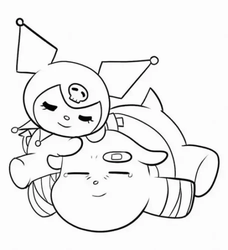 Kuromi nằm cùng Cinnamoroll