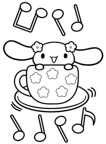 Cinnamoroll trong tách trà giữa nốt nhạc