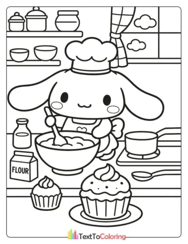Cinnamoroll làm bánh trong bếp