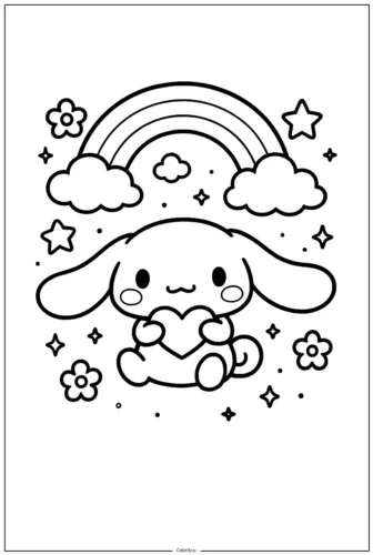 Cinnamoroll ôm trái tim dưới cầu vồng