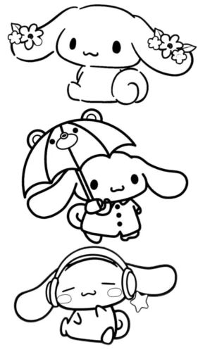 Ba Cinnamoroll với ô và tai nghe