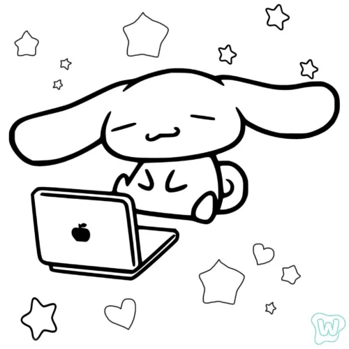 Cinnamoroll dùng laptop