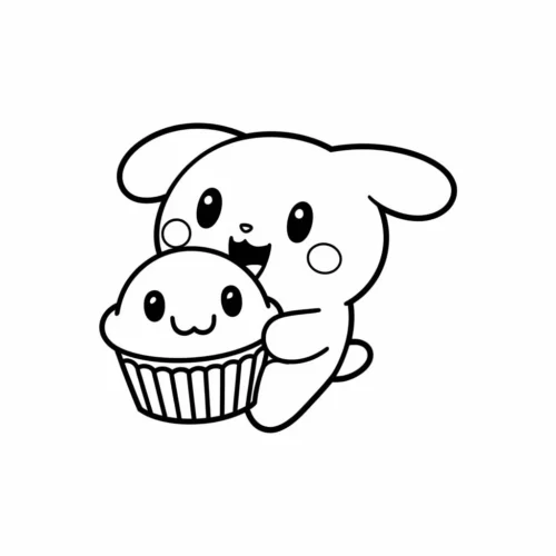 Cinnamoroll ôm chiếc bánh cupcake