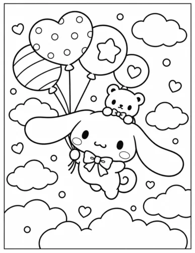 Cinnamoroll và gấu nhỏ cầm bóng bay