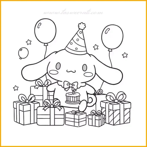 Cinnamoroll mừng sinh nhật bên hộp quà và bóng bay