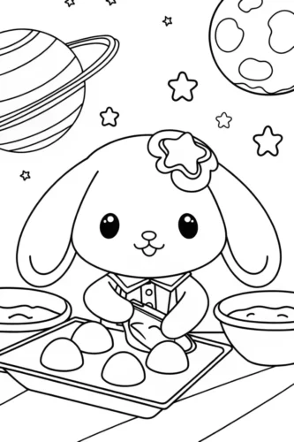 Cinnamoroll làm bánh quy trên khay
