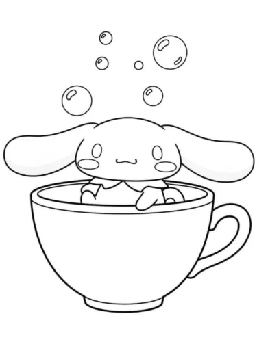Cinnamoroll tắm trong tách trà đầy bong bóng