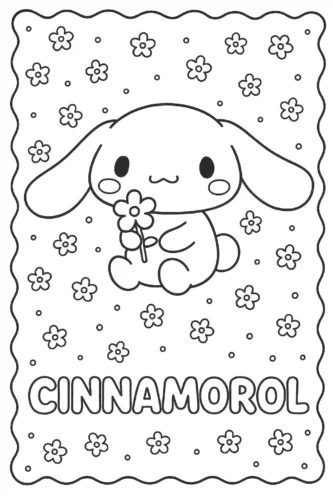 Cinnamoroll cầm hoa trong khung hoa nhí