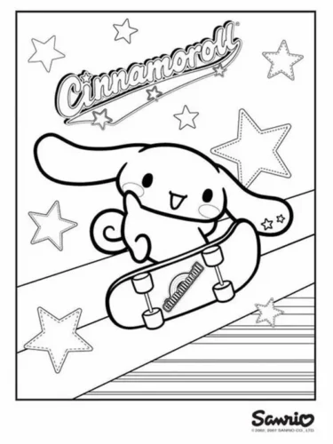 Cinnamoroll trượt ván dưới chữ
