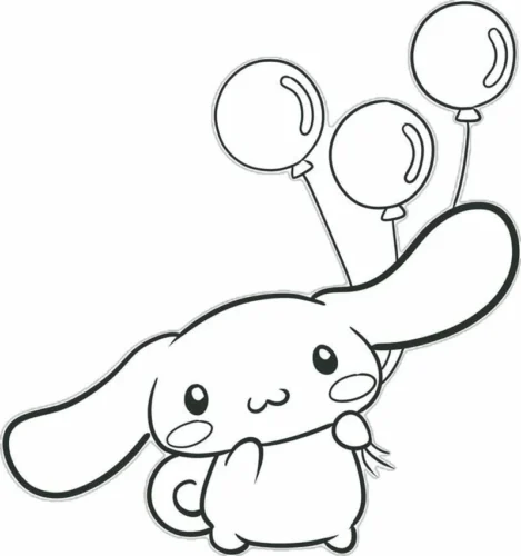 Tranh tô màu cinnamoroll bay cùng chùm bóng bay