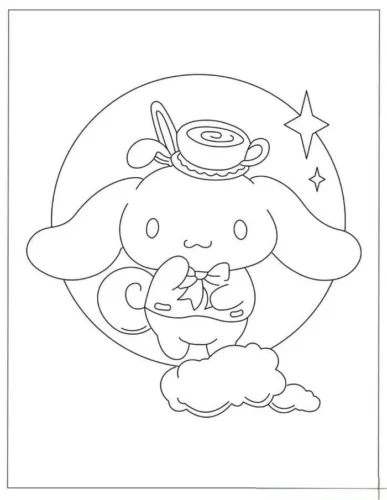 Hình tô màu cinnamoroll đội tách trà