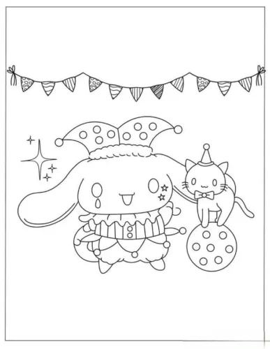 Tranh tô màu cinnamoroll dự tiệc dưới dây cờ