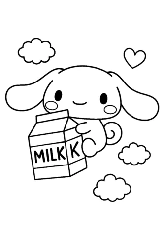 Mẫu tô màu cinnamoroll ôm hộp sữa