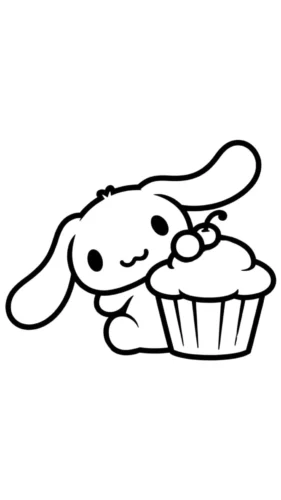Hình tô màu cinnamoroll bên chiếc cupcake
