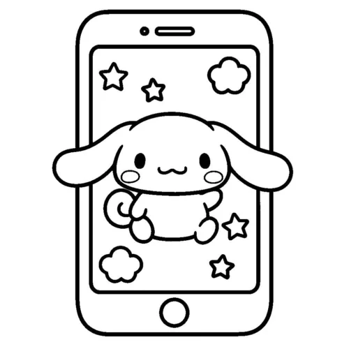 Tranh tô màu cinnamoroll trong chiếc điện thoại