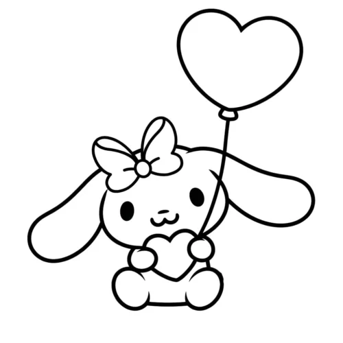 Mẫu tô màu cinnamoroll cầm bóng bay trái tim