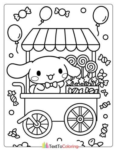 Hình tô màu cinnamoroll bên xe kẹo