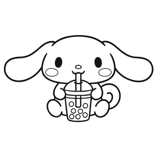Tranh tô màu cinnamoroll uống trà sữa, nét đậm